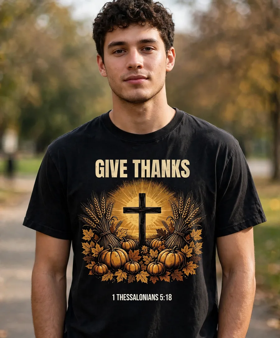 Give Thanks Harvest Cross tee mockup