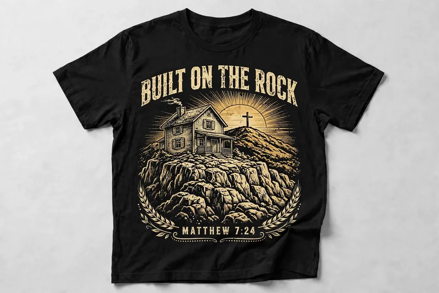 Built on the Rock tee mockup